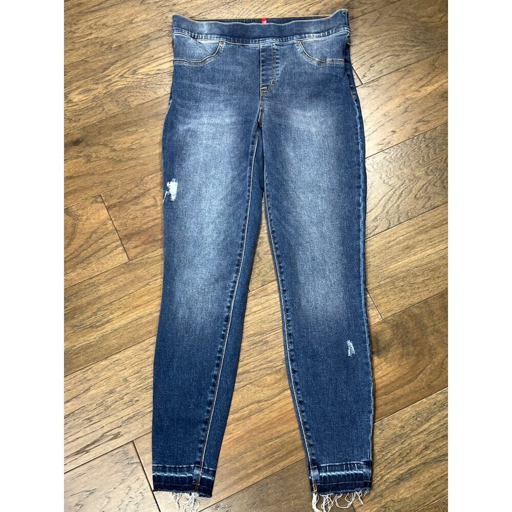 SPANX Distressed Skinny Ankle Jeans Blue Sz M EUC